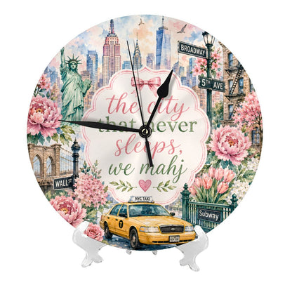 The City That Never Sleeps New York Mahjong Wall Or Desk Clock With Stand