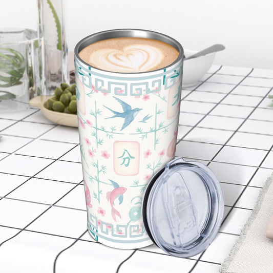 Mahjong Tile Tumbler Pastel Blue Pink Stainless Steel Insulated Tumblers with Lid & Straw
