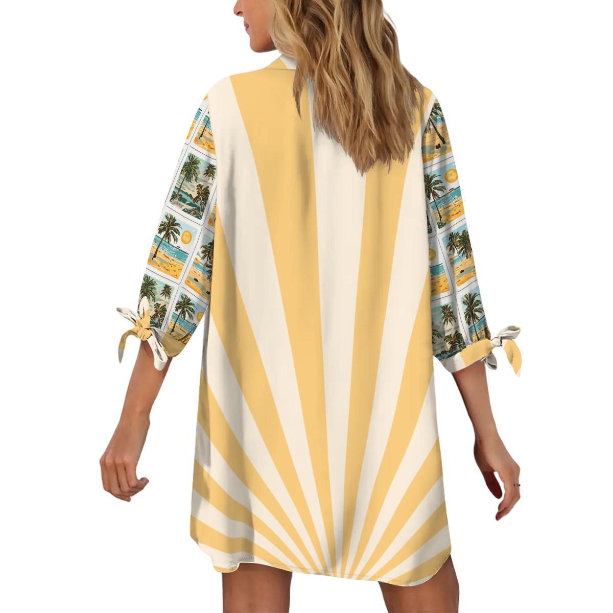 Modern Tropical Wave Palm Tree Women's Cardigan Shirt Three - Quarter Sleeve - Splash of Color Co.