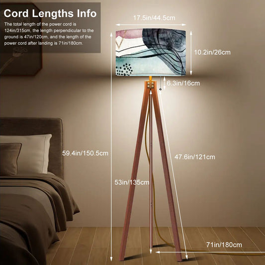 Bohemain Watercolor Blue, Blush Abstract Modern Tripod Floor Lamp