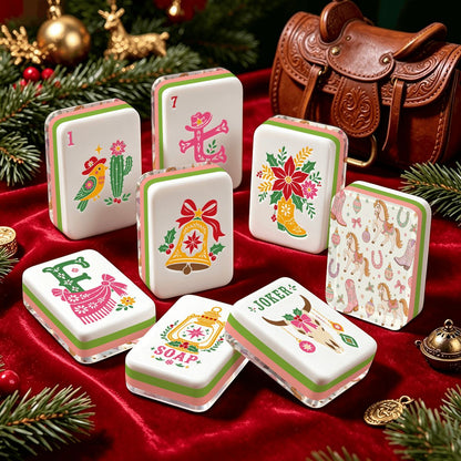 Wild West Wonderland Mahjong Western Christmas Layered Mahjong Tiles With Carry Case