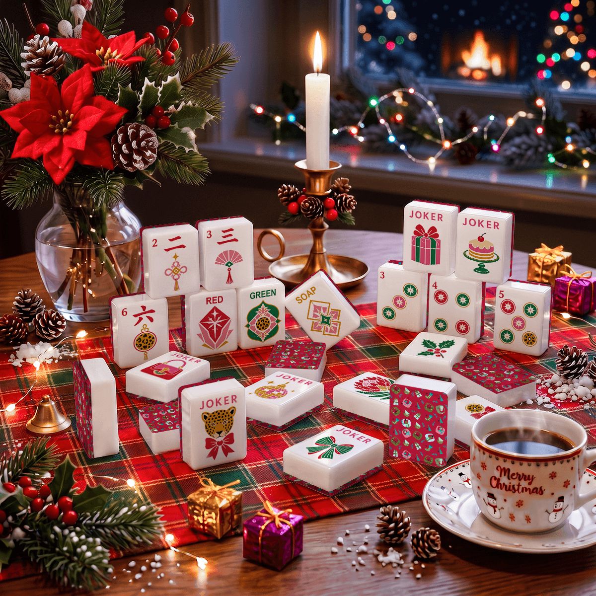 Modcentric Cocktail Hour Glam Holiday Christmas Mahjong Tiles And Carry Case