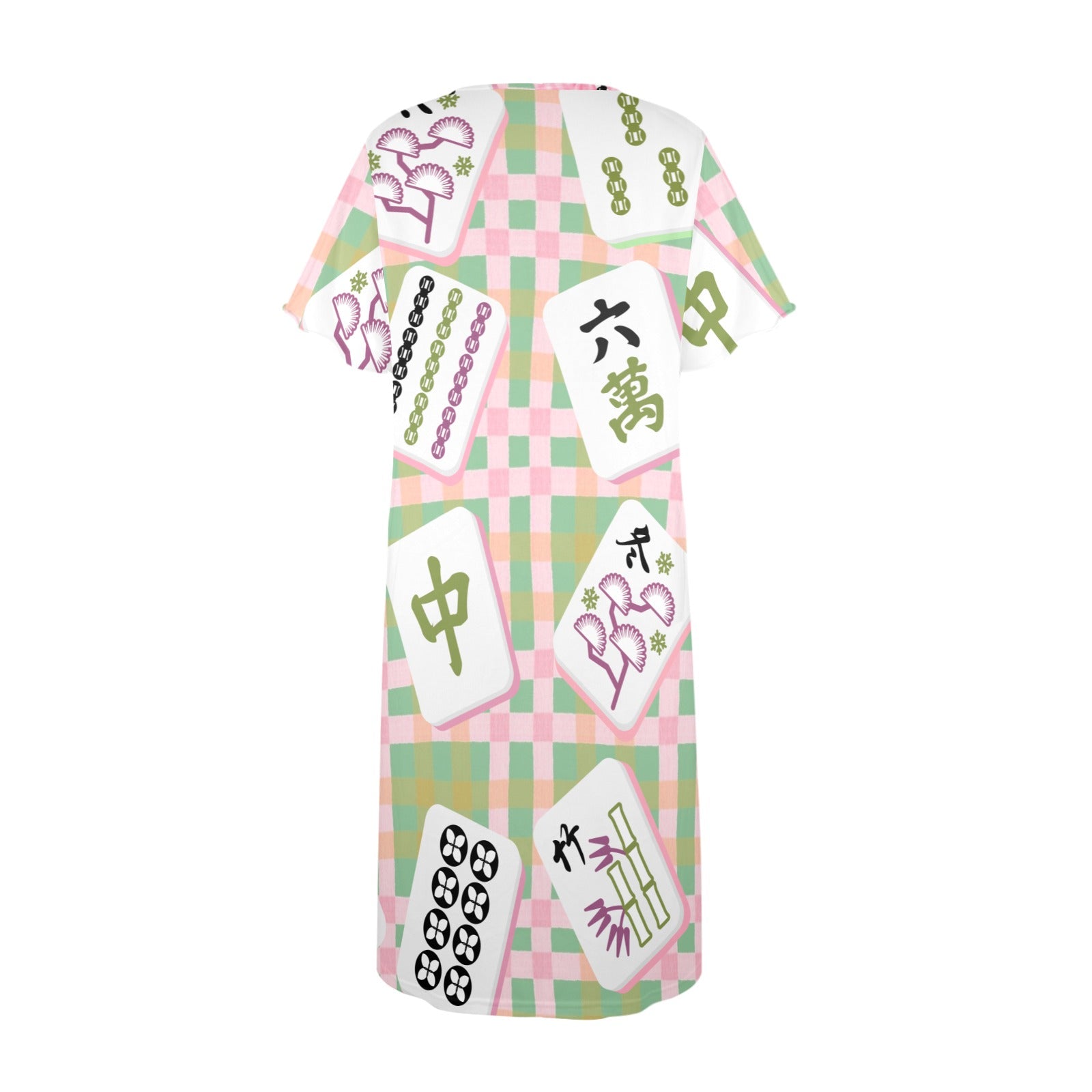 Preppy Mahjong Muumuu Dress Green Pink Whimsical Mahj Tile Designed - Splash of Color Co.