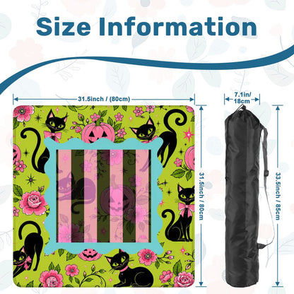 Halloween Kitty Cat Brigade Green And Pink Mahjong Mat - Splash Of Mahj And Color Co.