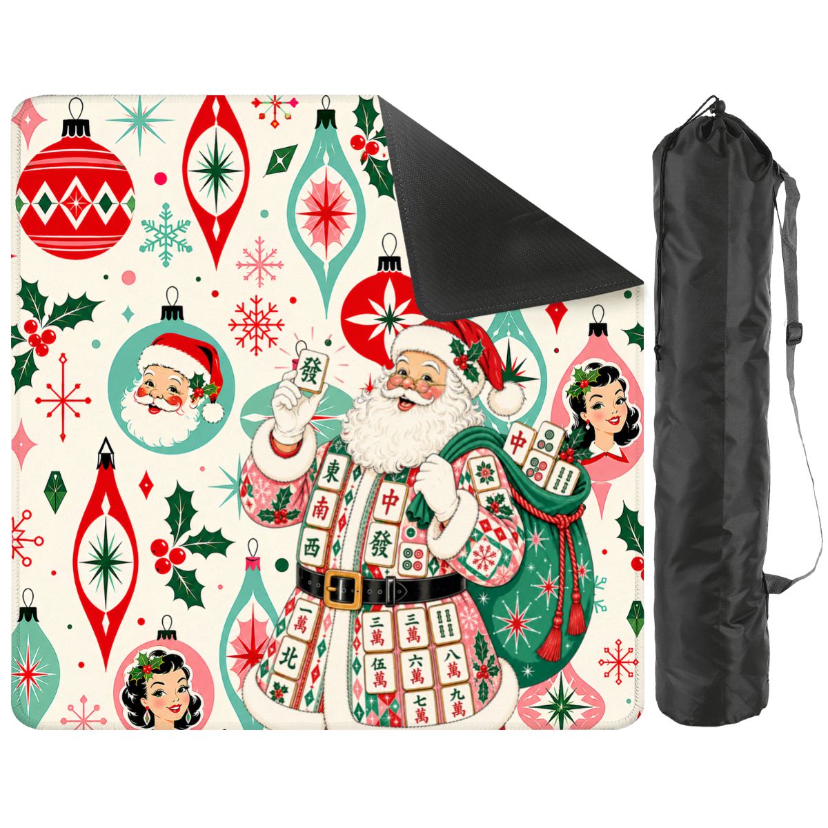 Jolly Nostalgic Santa Christmas Mahjong Mat