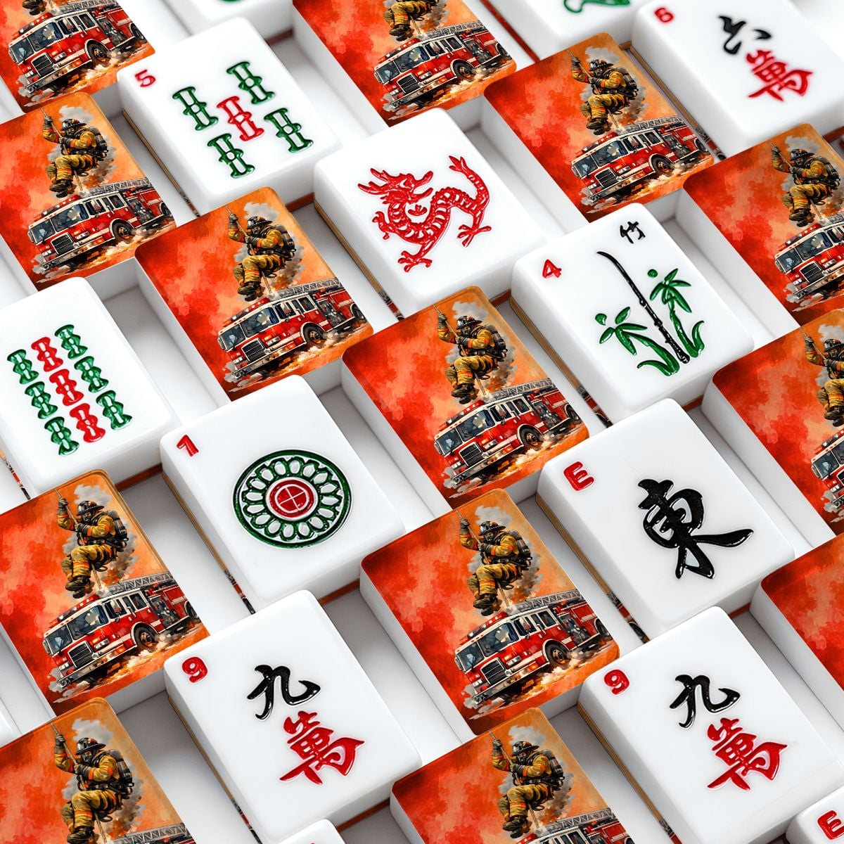Firefighter American Mahjong Tiles And Carry Case