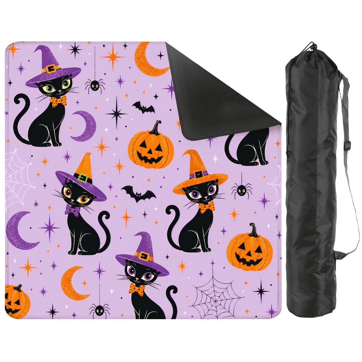 Witchey Poo Black Cat Purple Orange Black Mahjong Mat - Splash Of Mahj And Color Co.