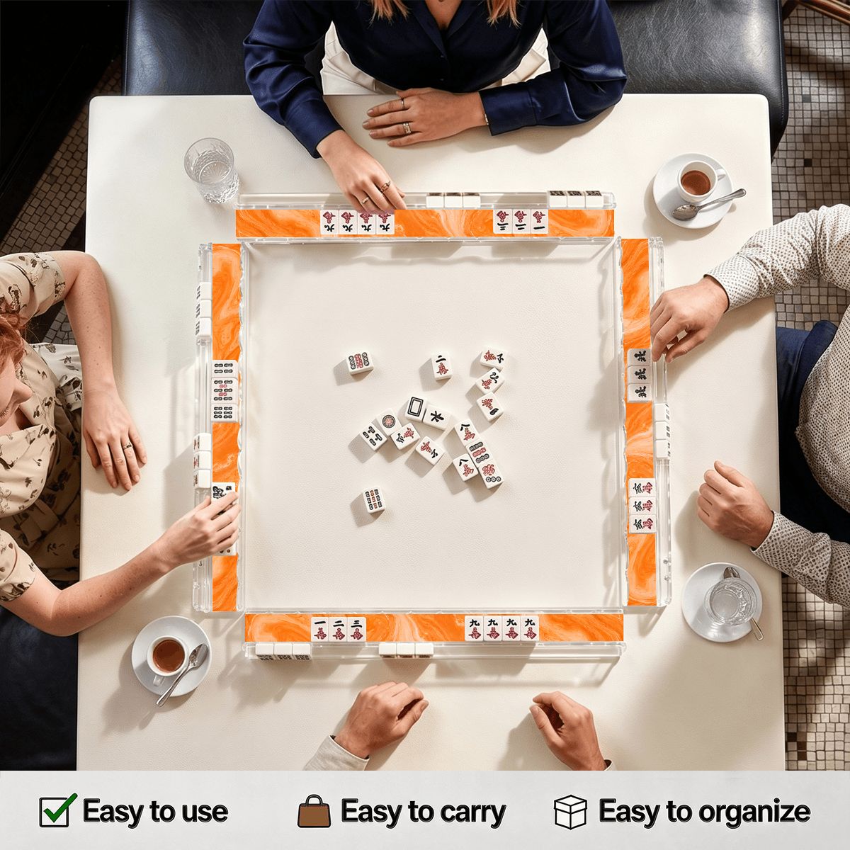 Orange Sherbet Extended Mahjong Rack Set of 4 Scalloped Magnetic Tile Pusher 20' - Splash Of Mahj And Color Co.