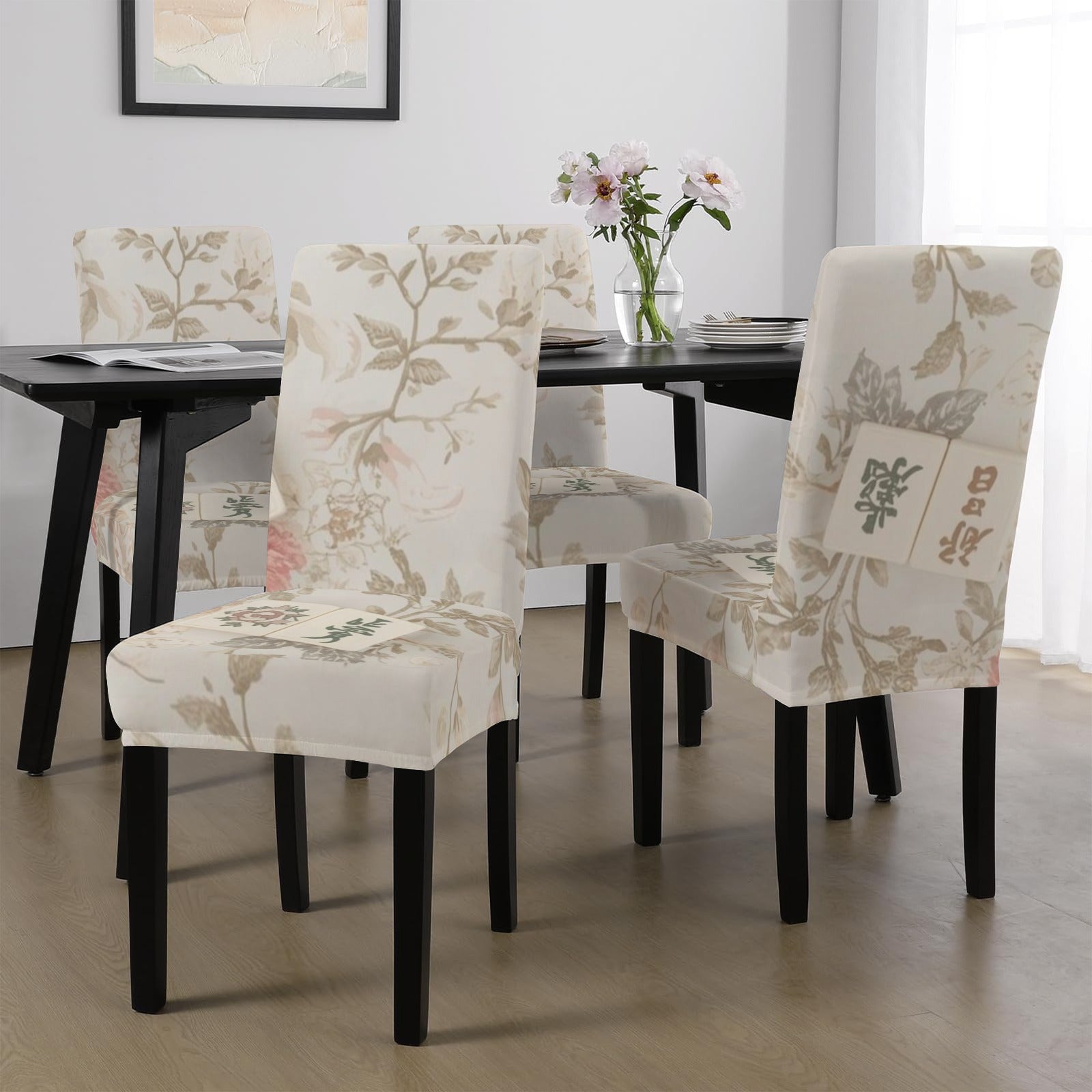 Mahjong Room Chair Covers, Watercolor Asian Design - Splash of Color Co.