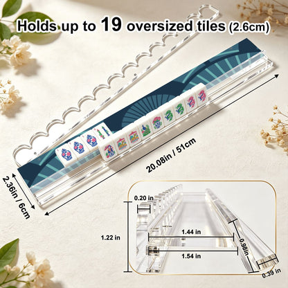 Art Deco Blue Extended Mahjong Rack Set of 4 Scalloped Magnetic Tile Pusher 20' - Splash Of Mahj And Color Co.
