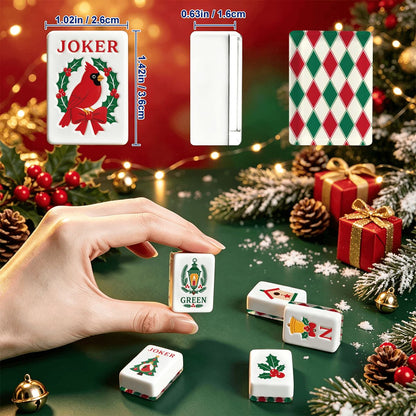Harlequin Green And Red Christmas Cardinal Mahjong Tiles With Carry Case
