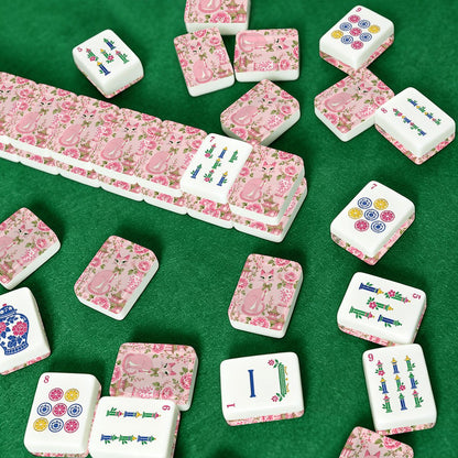 Pink Palm Pagoda Purr Engraved Chinoiserie Mahjong Tiles And Carry Case - Splash Of Mahj And Color Co.