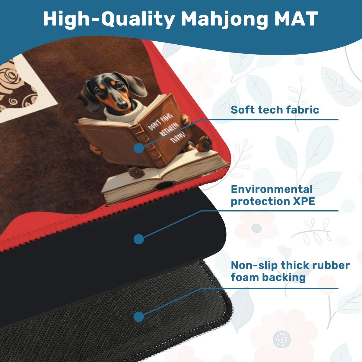 Mahjong Mat, Dogs And Mahjong Funny Preppy Book Dogs, Faux Leather Background Mahj Mat