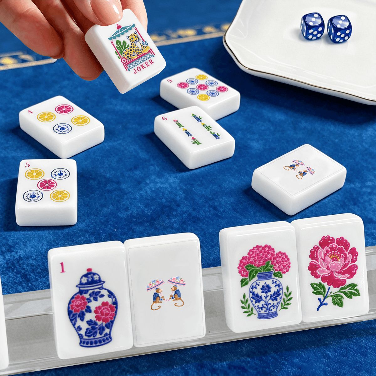 Monkey Paradise Mahjong Tiles Set (Traditional Porcelain Style) (Single Layer)