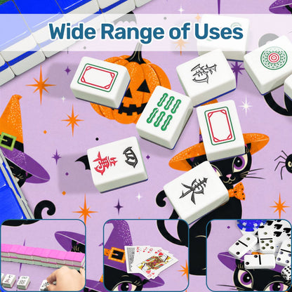 Witchey Poo Black Cat Purple Orange Black Mahjong Mat - Splash Of Mahj And Color Co.