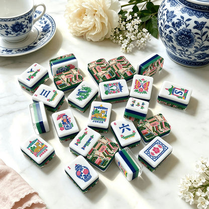 Mahj Between the Lines Bookish Chinoiserie Chic American Mahjong Tiles And Carry Case