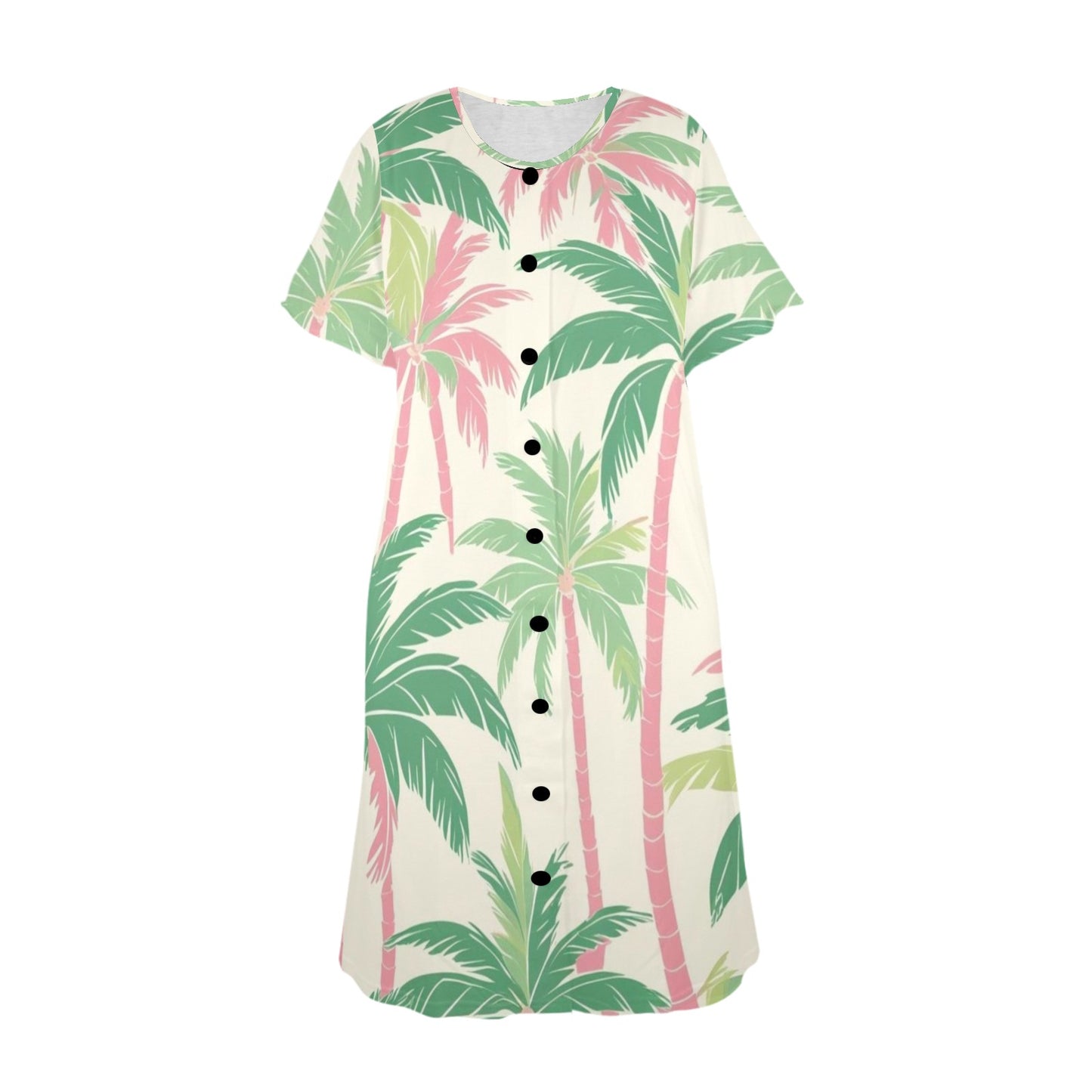 Tropical Palm Tree Paradise Pastel Preppy Pink Green Muumuu Dress