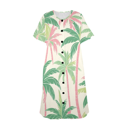 Tropical Palm Tree Paradise Pastel Preppy Pink Green Muumuu Dress