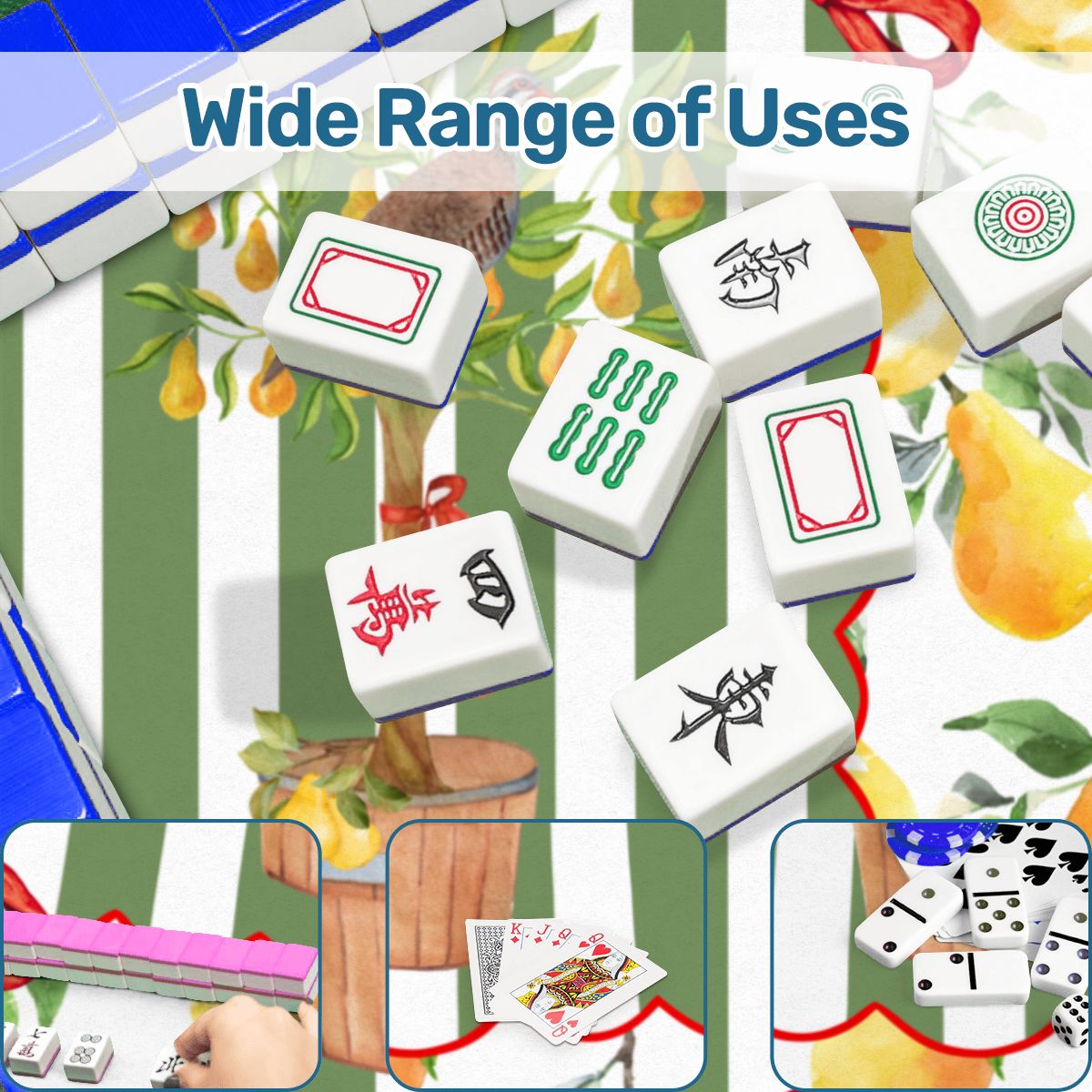 Mahjong Christmas Mat, Partridge In A Pear Tree, Watercolor Lemons, Green Preppy Striped - Splash of Color Co.