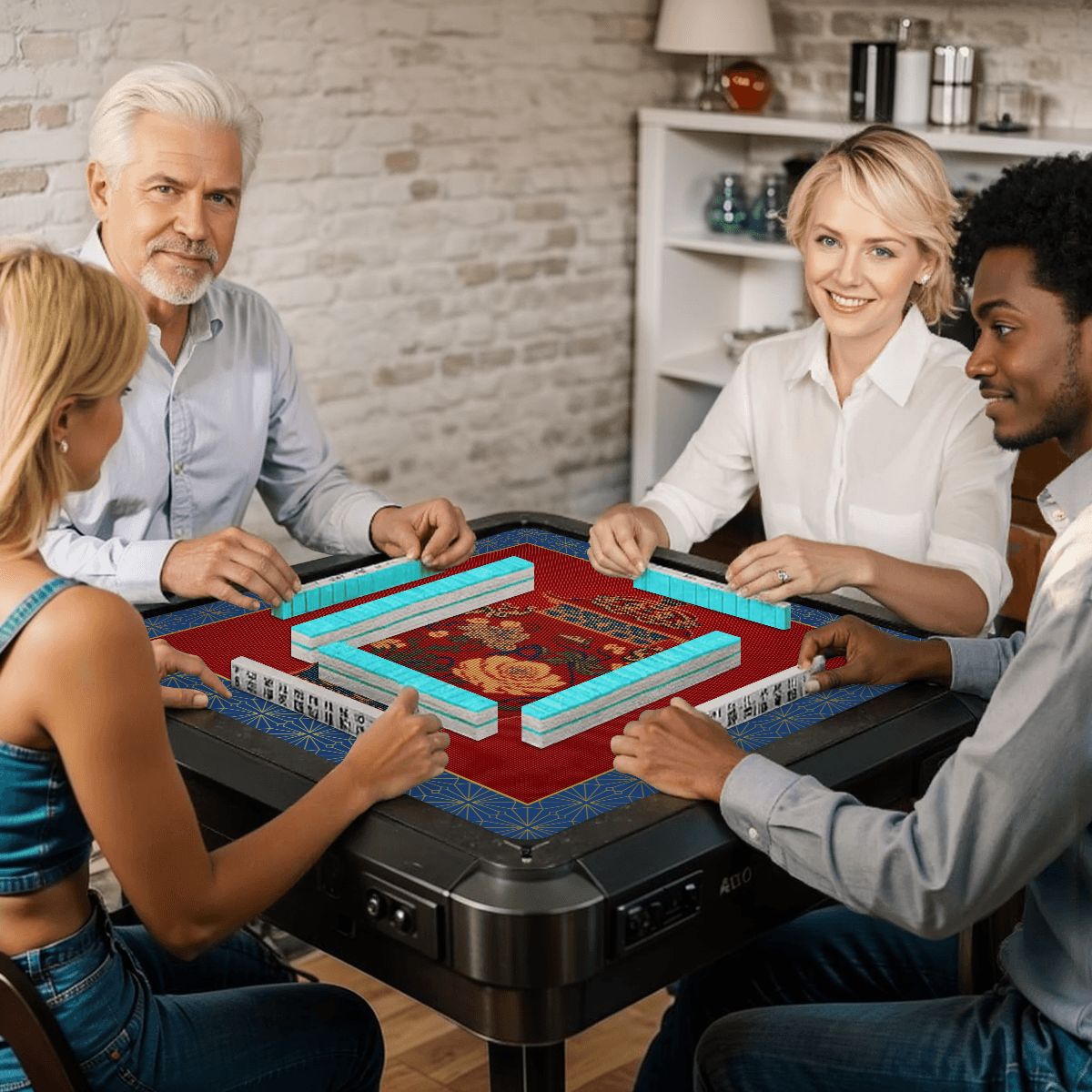 Chinoiserie Ginger Jar Faux Needlepoint Mahjong Mat - Splash of Color Co.