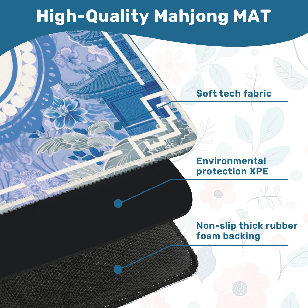 Asian Blue Chinoiserie Mahjong in the Moon Garden Mahjong Mat - Splash of Color Co.