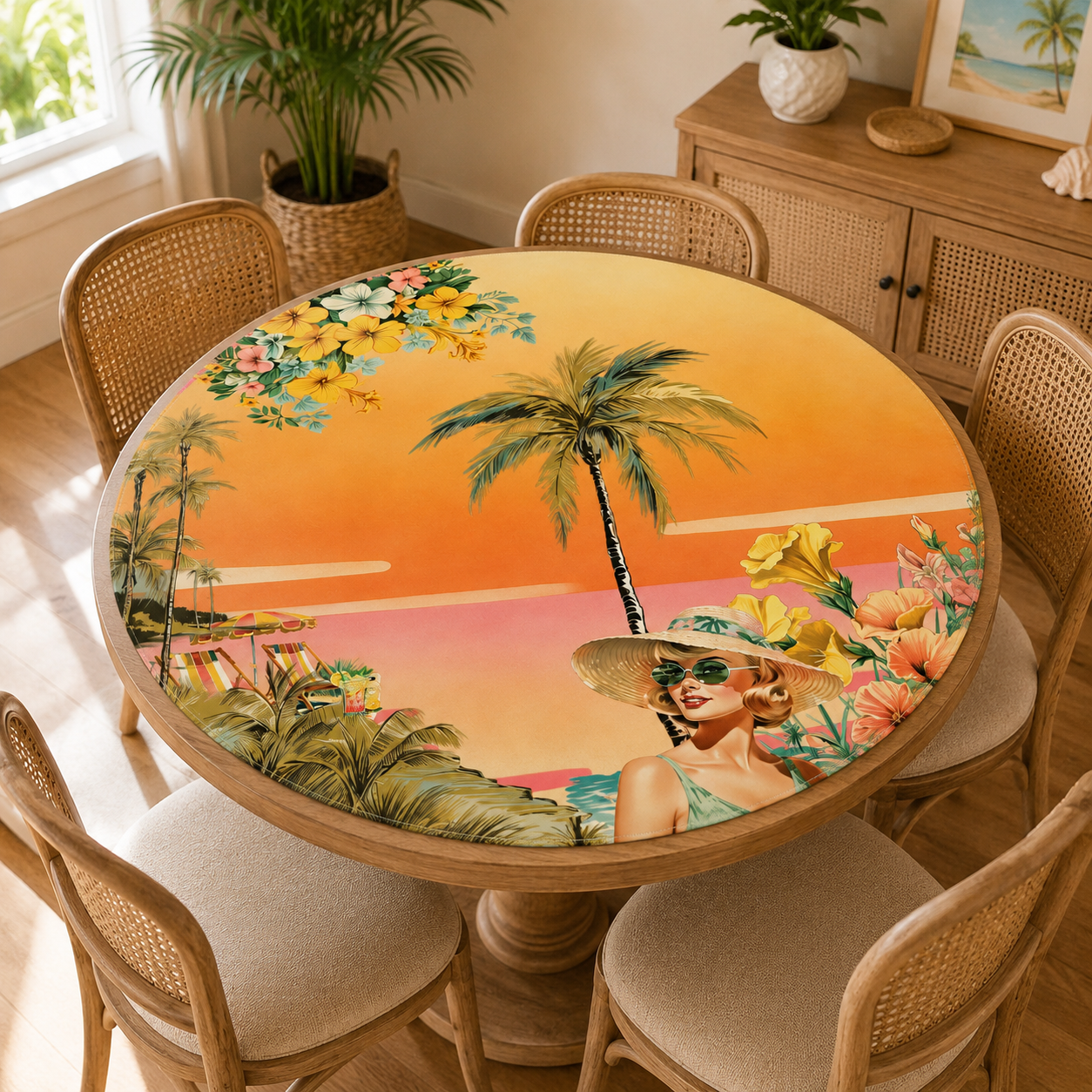 Summer Nostalgic Beach House Round Mahjong Mat