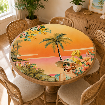 Summer Nostalgic Beach House Round Mahjong Mat