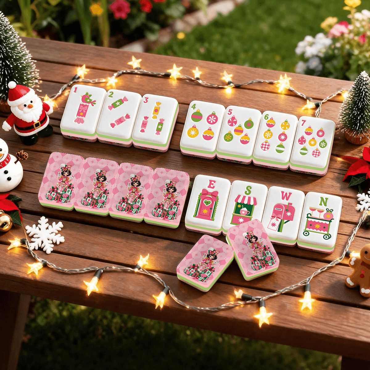 Mahjie The Mascot NutcrackerPreppy Pink Christmas Mahjong Tiles And Carry Case