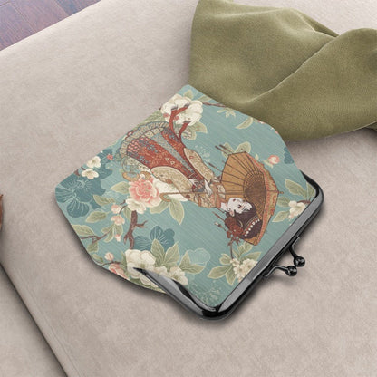 Geisha Girl Asian Floral Women's Leather Kiss Lock Coin Purse - Splash of Color Co.