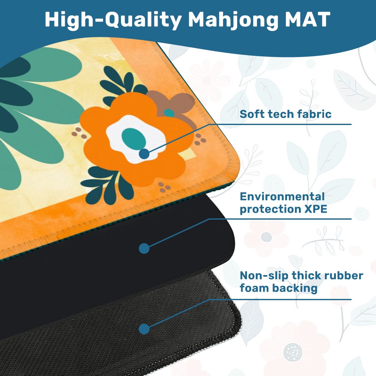 Boho Flower Infusion, Orange Blue Mahjong Game Mat