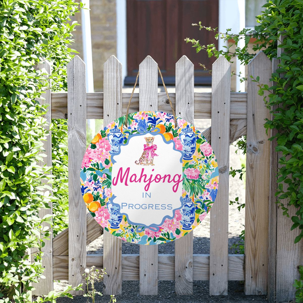 Mahjong In Progress Pretty Floral Chinoiserie Designed Round Sign - Splash of Color Co.