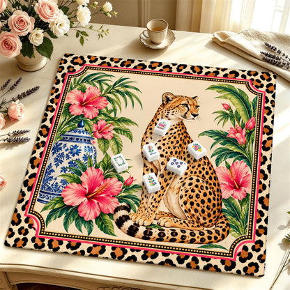 Wild Side Leopard Print Chinoiserie Mahjong Mat Sleek Surface - Splash Of Mahj And Color Co.