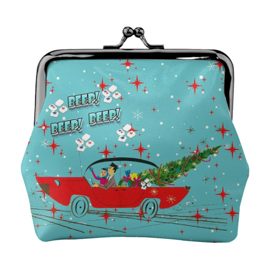 Cute Christmas Mahjong Vintage Nostalgic Women's Leather Kiss Lock Coin Purse