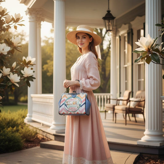 Just A Girl Who Loves Southern Charm And Mahjong Preppy Chevron Kisslock Crossbody Shoulder Bag - Splash of Color Co.