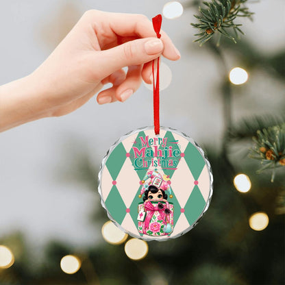 Merry Mahjie Christmas Shopaholic Round Glass Christmas Ornament