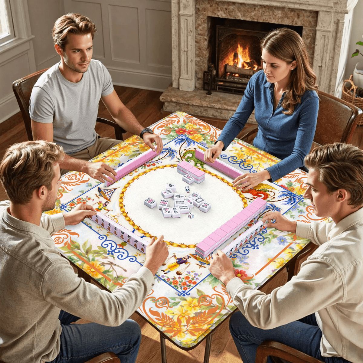 The Cirque Chinois Floral Mahjong Mat - Splash Of Mahj And Color Co.