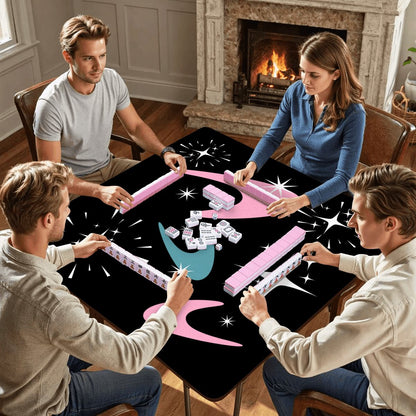 Sky Rockets In Flight Black Modern Mahjong Mat 33"x33 - Splash of Color Co.