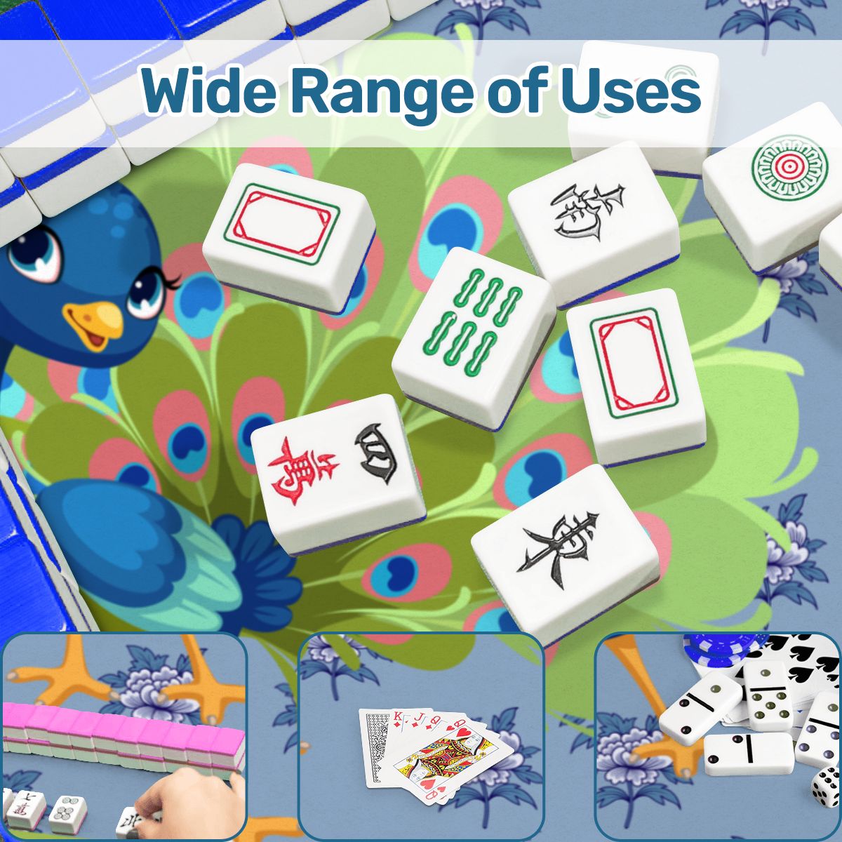 Cutie Patootie Peacock Whimsical Lime Green Royal Blue Mahjong Mat