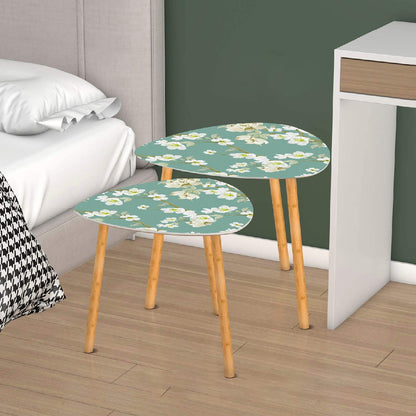 Asian Garden Zen Cherry Blossom Modern Nesting Triangle Coffee Table Set of 2