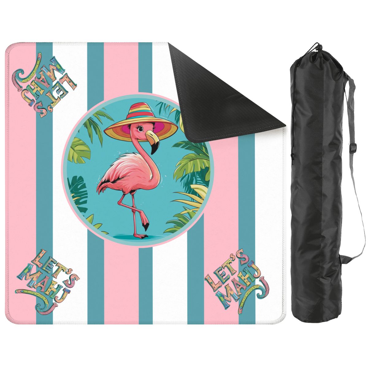 Let's Mahj, Tropical Flamingo Pink, White And Aqua Mahjong Mat - Splash of Color Co.