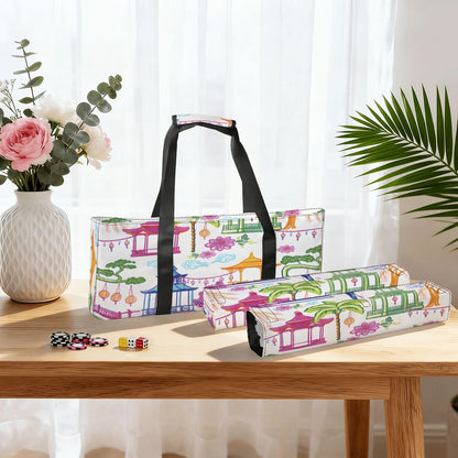 Mahjong Bag Set, Asian Chinoiserie Watercolor Pagodas - Splash of Color Co.