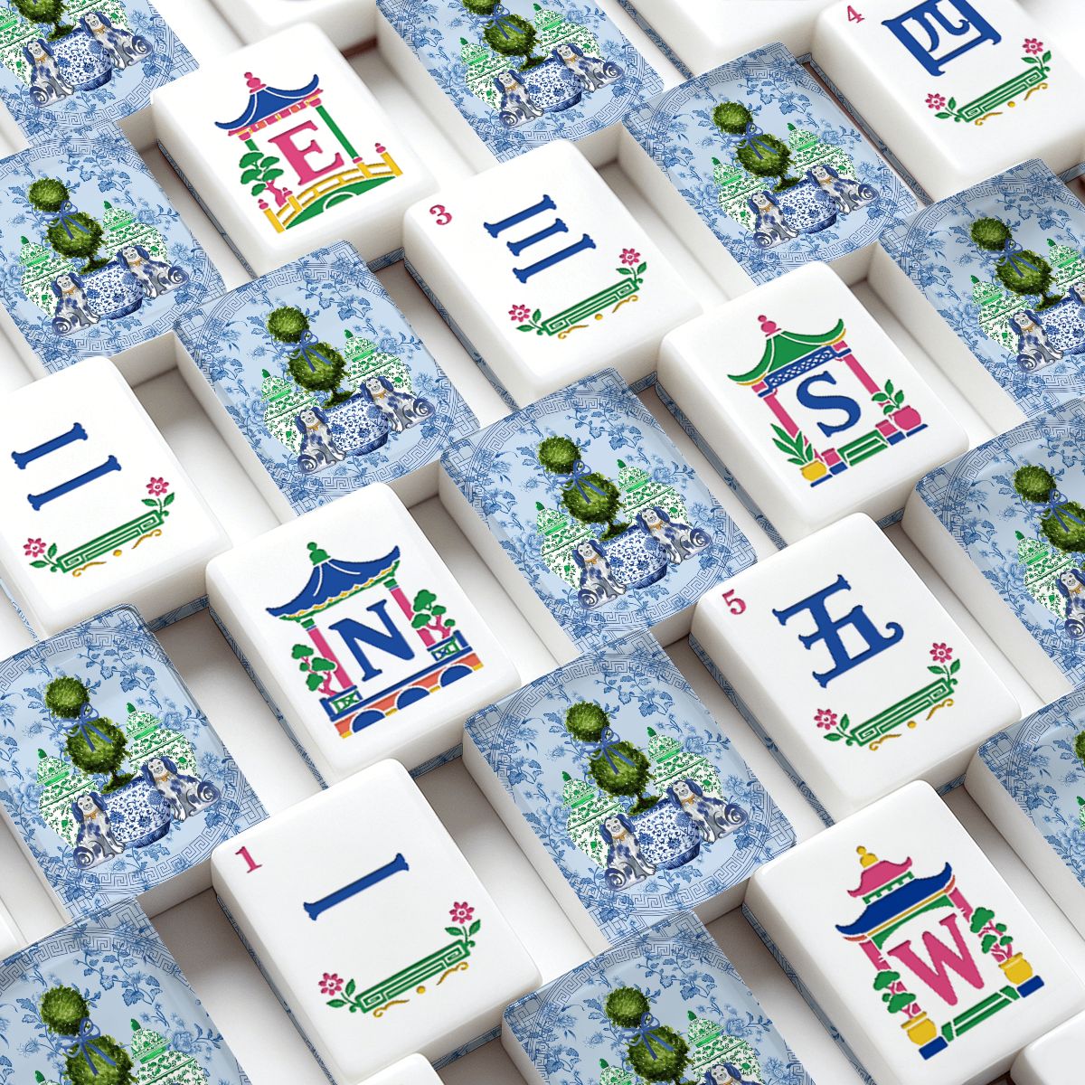 Preppy Staffordshire Dogs Chinoiserie Ginger Jar Engraved Mahjong Tiles And Carry Case