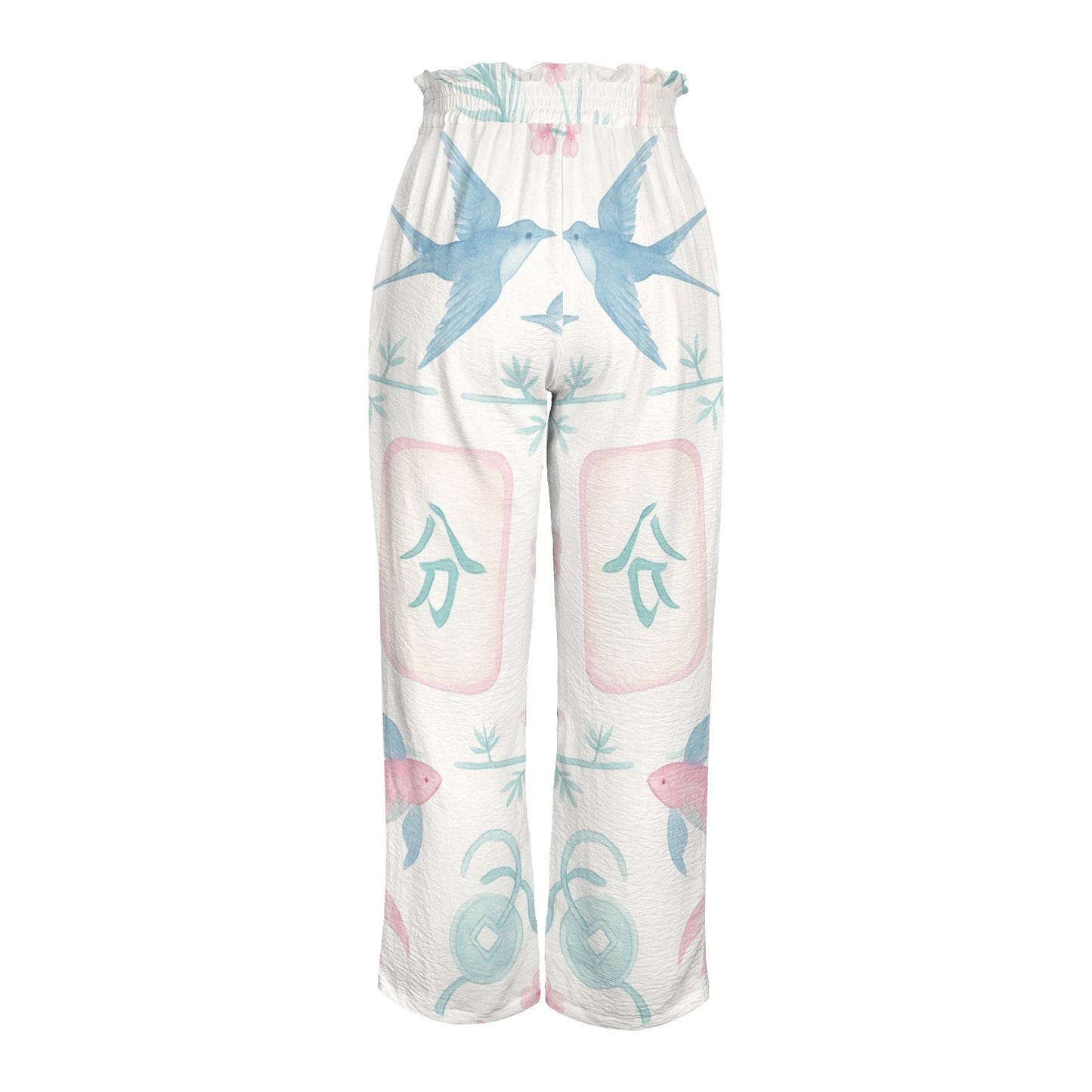 Preppy Mahjong Watercolor Tiles Summer Breeze Wide Legged Pants - Splash of Color Co.