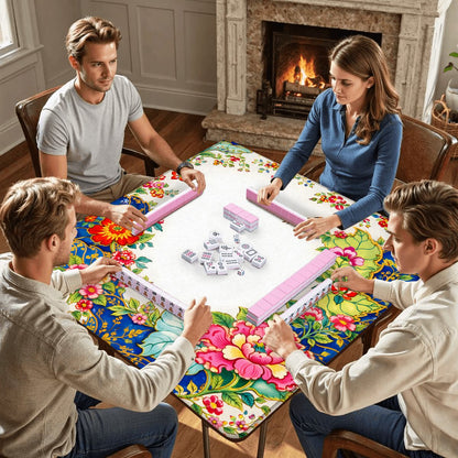 Asian Chinoiserie Tobacco Leaft Vibrant Floral Mahjong Mat - Splash of Color Co.