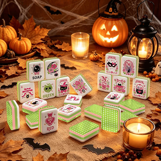 Limoncello Cane Witch's and Kitties Halloween Mahjong Layered Tiles With Carry Case - Splash Of Mahj And Color Co.