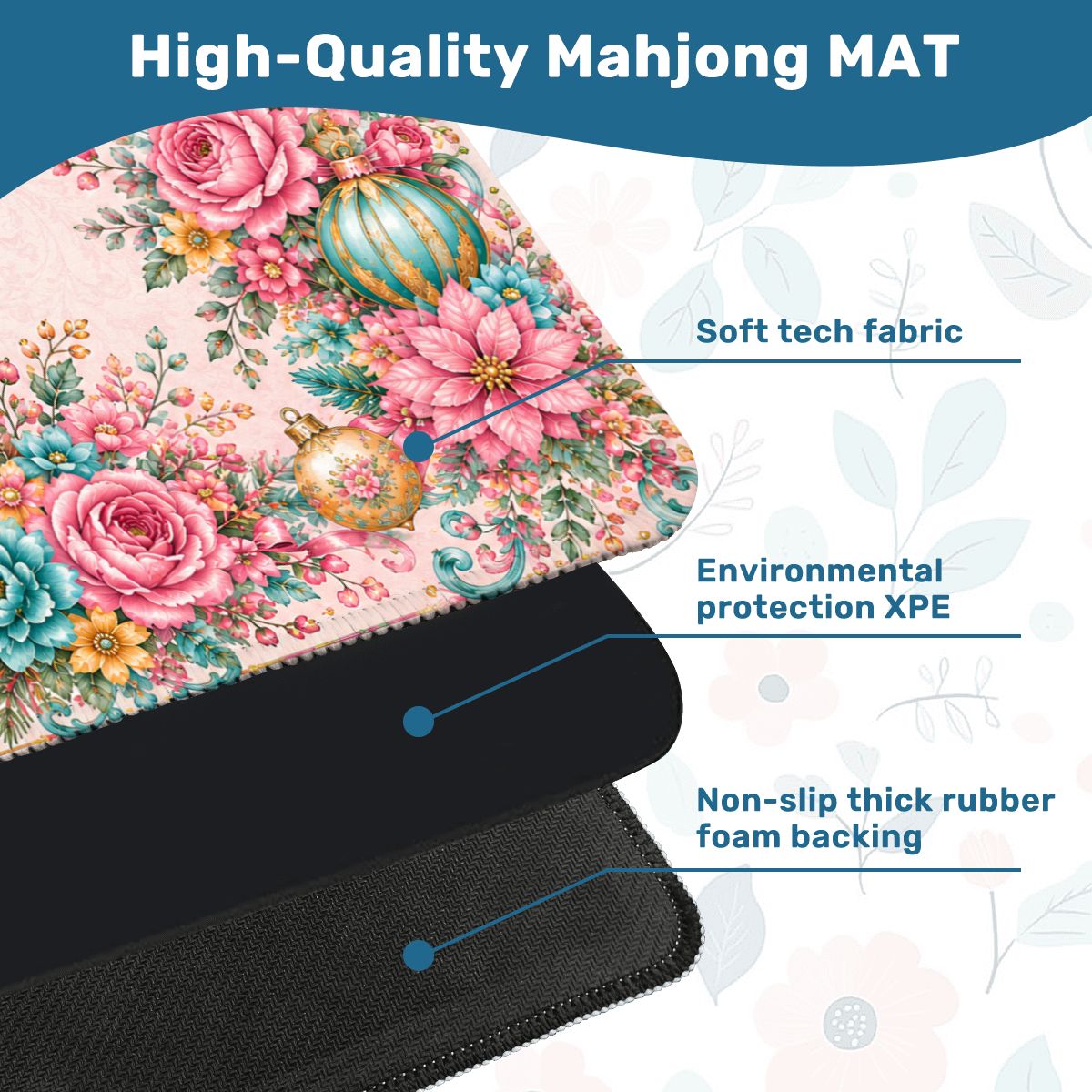 Christmas In Full Bloom Pink, Aquas, Mahjong Holdiay Mat - Splash Of Mahj And Color Co.