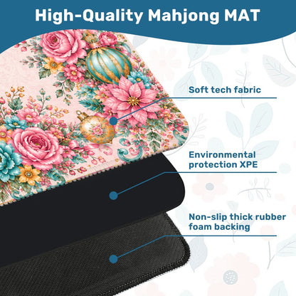Christmas In Full Bloom Pink, Aquas, Mahjong Holdiay Mat - Splash Of Mahj And Color Co.