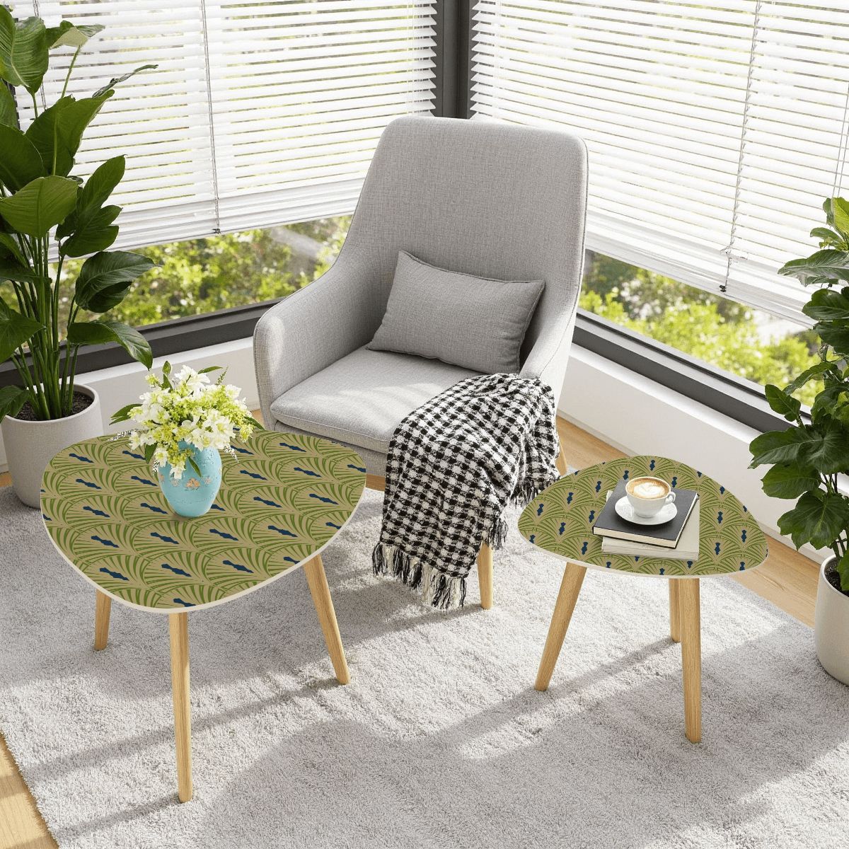 Art Deco Modern Nesting Tables, Army Green Navy Blue Designed - Splash of Color Co.