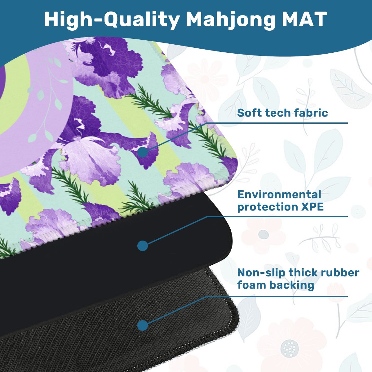 Lavender Luck Iris Flowers Mahjong Mat - Splash Of Mahj And Color Co.
