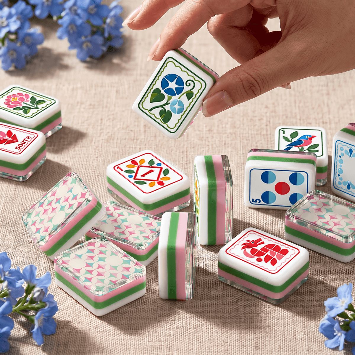 Geometric Scandinavian Designed Modern Folk American Mahjong Tiles 4 Layer Acrylic With Carry Case - Splash Of Mahj And Color Co.
